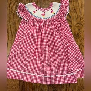 Pink Gingham Smocked Flamingo dress Smockingbird GUC 2t